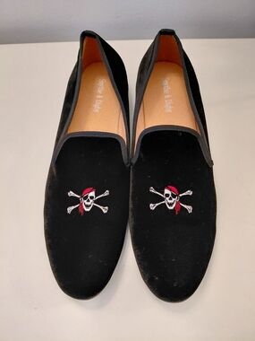 Smythe & Digby Black Velvet Pirate Skull Loafers 12